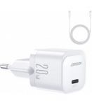 Baltas PD20W 1xUSB-C pakrovėjas + USB-C - USB-C 100cm laidas "Joyroom JR-TCF02"