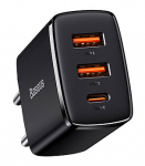 Baseus Quick Charger, 2xUSB, USB-C, PD, 3A, 30W (black) Įkroviklis