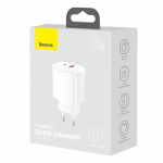 Baseus sieninis įkroviklis 20W USB + USB-C QC3.0 PD3.0, baltas