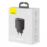 Baseus sieninis įkroviklis 20W USB + USB-C QC3.0 PD3.0, juodas