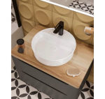 Bocchi Slim Line apvalus praustuvas 45x45cm su anga maišytuvui : Spalva - Balta blizgi