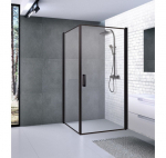 Brasta Glass dušo kabina Kristina 100x100x200cm "Nero Frame", juodais rėmeliais : Dešinės pusės (R) dušo kabinos matmenys mm - 1000 mm, Kairės pusės (L) dušo kabinos matmenys mm - 1000 mm, Profilio spalva - Juoda, Stiklas - Skaidrus