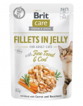 BRIT Care Fillets in Jelly with Fine Trout & Cod 24 x 85 g menkė ir upėtakis