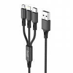 "Budi 3in1" USB ir USB-C / "Lightning" / "Micro USB" kabelis 1 m (juodas)