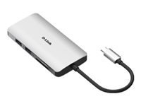 D-LINK USB-C 8-port USB 3.0 hub with HDMI and Ethernet and SD and microSD card reader and USB-C charging port