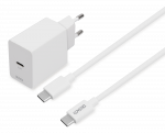 DELTACO USB-C sieninis įkroviklis, 1x USB-C PD 20 W, 1 m USB-C laidas, baltas, USBC-AC146|USBC-AC146