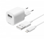 DELTACO USB sieninis įkroviklis, USB-A, 2,4 A, įsk. 1 m su „Lightning“  laidu Iphone  telefonams  USB-AC181|USB-AC181