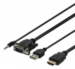 DELTACO VGA su audio - HDMI kabelis, VGA / HDMI / USB / 3.5mm, 1920x1080 60Hz, 2m, juodas / VGA-HDMI17|VGA-HDMI17