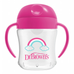 DR.BROWN'S mokomoji gertuvė minkštu snapeliu su rankenėlėm 180ml, rožinė