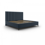Dvigulė lova tamsiai mėlynos spalvos audiniu dengta su sandėliavimo vieta su lovos grotelėmis 180x200 cm Casey – Mazzini Beds