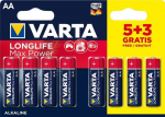 Elementai VARTA LONGLIFE MAX POWER, AA, šarminiai, 5+3 vnt.