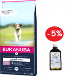 EUKANUBA Puppy&Junior Small/Medium Grain Free 12 kg + LAB V Vitaminų praturtintas lašišų aliejus 500ml  5% PIGIAU