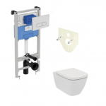 Ideal standard potinkinis rėmas Prosys + Oleas chromas vandens nuleidimo mygtukas ir I.LIFE pakabinamas klozetas su lėtaeigiu dangčiu