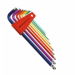 Ilgų šešiakampių raktų rinkinys su sferiniu antgaliu ir trumpa rankena, chromuoti šveicariški įrankiai, 9 dalys