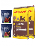 JOSERA Festivalis suaugusiems išrankiems šunims 25kg (2x12,5kg) + SIMPLY FROM NATURE Natūralios dešrelės su arklio ir elnio mėsa 2x200g