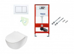 Komplektas: Tece potinkinis WC rėmas su baltu mygtuku + Deante Peonia Rimless klozetas su lėtaeigiu dangčiu