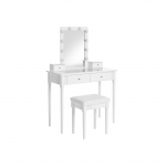 Kosmetinis staliukas baltas su stiklo paviršiumi ir paminkštinta taburete
