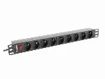 LANBERG PDU-09E-0300-BK "Lanberg" PDU 1U 16A, 9 kištukiniai lizdai uni-schuko, 3 m, juoda