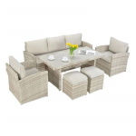 Lauko baldų komplektas BORNEO Beige + pufai