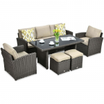 Lauko baldų komplektas BORNEO brown + pufai