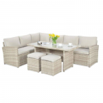 Lauko baldų komplektas SALO + pufai beige