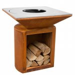 Lauko kepsninė su malkų dėtuve, anglies plieno paviršiumi, bronzinė