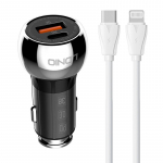 LDNIO C1 USB, USB-C automobilinis įkroviklis + USB-C - Lightning kabelis
