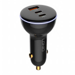 LDNIO C102 automobilinis įkroviklis, USB + 2x USB-C, 160 W + USB-C į USB-C kabelis (juodas)