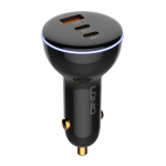 LDNIO C102 automobilinis įkroviklis, USB + 2x USB-C, 160 W + USB ir "Lightning" kabelis (juodas)