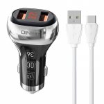 LDNIO C2 2USB automobilinis įkroviklis + USB-C kabelis