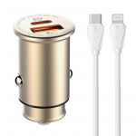 LDNIO C506Q USB, USB-C automobilinis įkroviklis + USB-C - Lightning kabelis