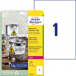 Lipnios etiketės Avery Zweckform A4, atsparios drėgmei, 210x297mm, 1 etiketė lape, 20 lapų, baltos spalvos