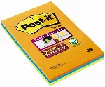 Lipnūs lapeliai POST-IT Super sticky ULTRA, 101x152mm, įvairios spalvos, 3 vnt./pak.