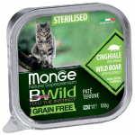 MONGE BWILD CAT GRAIN FREE ADULT STERILIZUOTOMS KATĖMS KEPTAS PAŠTETAS, ŠERNIENA SU DARŽOVĖMIS. 100 GR.