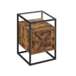 Naktinė spintelė vintažinė ruda su industriniu juodu rėmu ir stikliniu paviršiumi