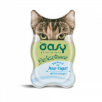 Oasy Delicatesse paštetas su žuvimi ir jogurtu suaugusioms katėms : Pakuotė konservas - 85 g