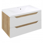 Pakabinama vonios spintelė Sapho Wave 80x45x48cm su praustuvu balta su oak Alabama