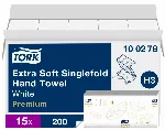 Popieriniai rankšluosčiai TORK PREMIUM EXTRA SOFT H3, 100278, 2 sl., 200 serv., 23 x 22.6 cm, balta sp.