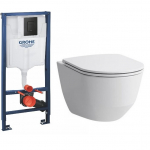 Potinkinis Grohe 3in1 rėmas 38811KF0 su juodu matiniu mygtuku ir klozetu Laufen Pro
