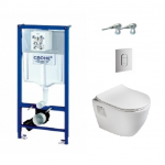 Potinkinis Grohe rėmas suchromo spalvos mygtuku ir pakabinamu wc Paula + lėtaeigis dangtis