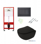 Potinkinis wc komplektas Tece rėmas ir Deante Peonia juodas matinis klozetas su Soft close dangčiu