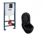 Potinkinis WC rėmas GROHE 5in1 su Grohe fresh 38827000 ir Alice Ceramica juodas klozetas su lėtaeigiu dangčiu
