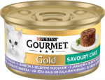 Purina Gourmet Gold Pikantiškas pyragas su ėriena ir šparaginėmis pupelėmis 3x85g