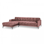 Rožinė aksominė kampinė sofa Cosmopolitan Design Bali, kampas kairėje