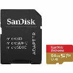 "SanDisk Extreme microSDXC" 64GB veiksmo kameroms ir dronams + SD adapteris + 1 metų "RescuePRO Deluxe" iki 170MB/s ir 80MB/s skaitymo/rašymo greitis A2 C10 V30 UHS-I U3; EAN:619659193386