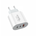 Sieninis greito krovimo 40W QC PD 3.0 USB-C įkroviklis su triguba jungtimi