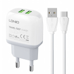 Sieninis įkroviklis LDNIO A2219 2USB + USB-C kabelis