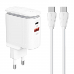 Sieninis įkroviklis LDNIO A2423C USB, USB-C + USB-C - USB-C kabelis