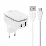 Sieninis įkroviklis LDNIO A2425C USB, USB-C + USB-C kabelis