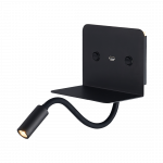 Sieninis šviestuvas CALMA, juodas, 1x3W LED 3000K + 1x6W LED 3000K, su USB jungtimi